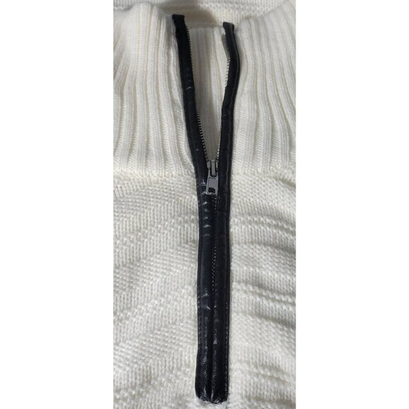 New York and Company Faux Leather Trim Zip Poncho White - Picture 5 of 7